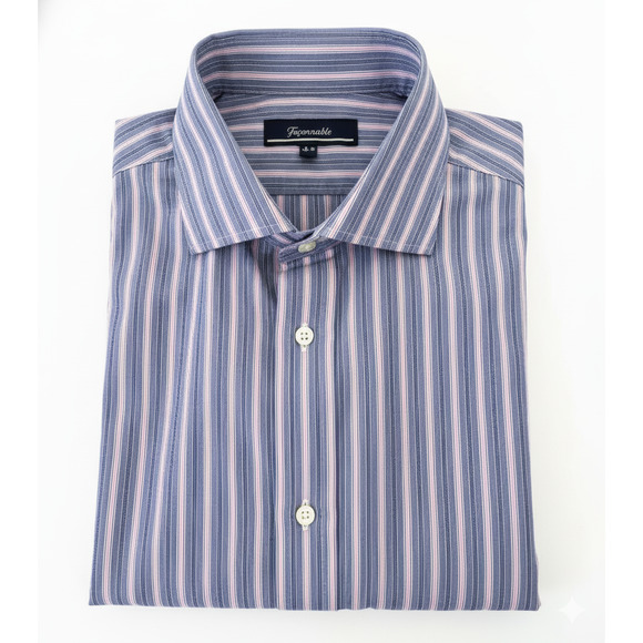 Faconnable French Cuff Dress Shirt 6/17R Blue Pink Stripe Made in USA Luxury - Picture 2 of 8